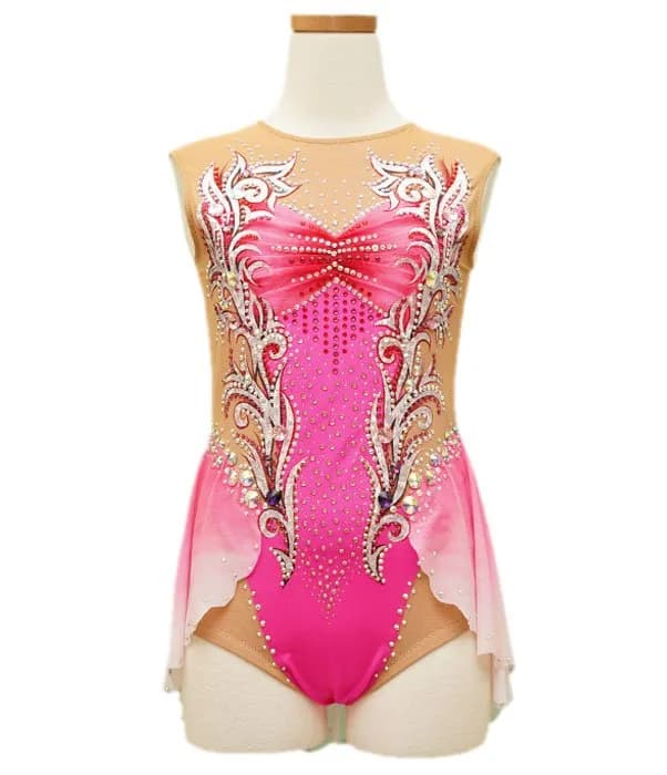 Michelle ピンク×ホワイト華やかデザイン 新体操レオタード | MASH Leotard